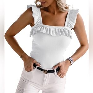 Women's Cute Sleeveless Tank Top Ruffle Strap Square Neck Blouse